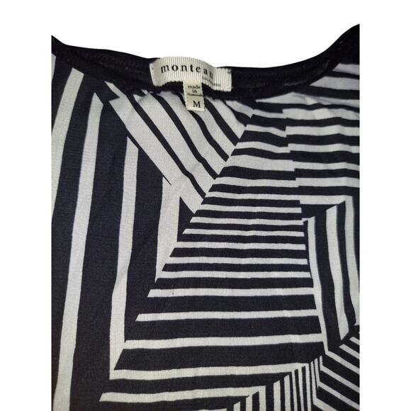 Monteau Shirt Womens MBlack 3/4 Sleeve Round Neck Pullover Sheer Abstract Trip - Picture 4 of 5